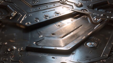 futuristic sci-fi spaceship hull texture, complex metallic panels, bolts, scratches, worn grunge, cinematic lighting, ultra-detailed 3D surface