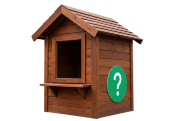 Isolated Playhouse with Window and Shelf, and a Green Circle Question Mark Icon on the Side