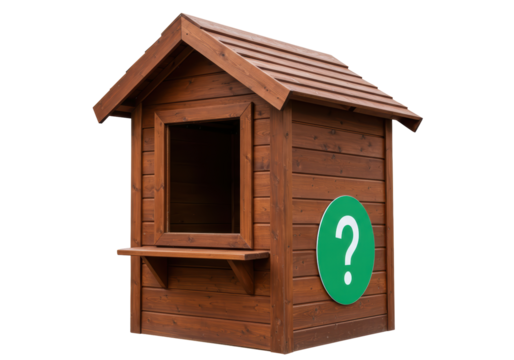 Isolated Playhouse with Window and Shelf, and a Green Circle Question Mark Icon on the Side