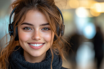 Woman wearing headphones.