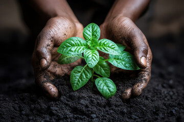Person holding a plant in hands.
