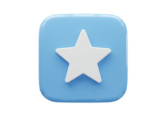 Isolated star icon on blue square, 3D rendering, favorite, bookmark, popular, save