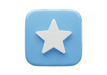 Isolated star icon on blue square, 3D rendering, favorite, bookmark, popular, save