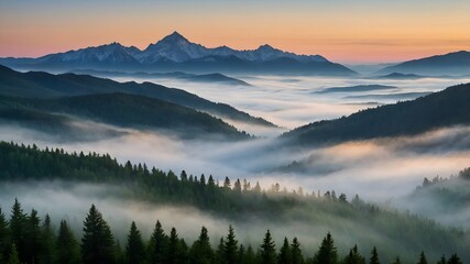 Obraz premium Sunrise Over Misty Mountains