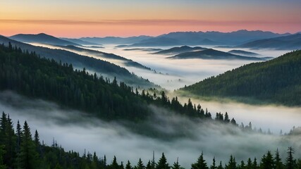 Fototapeta premium Fog Rolling Through Mountain Valley