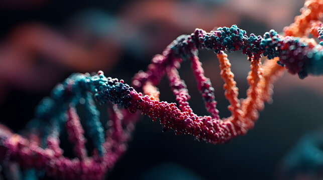 Vibrant abstract background of molecular structures: dna strands, genetic engineering, neural networks, innovation technology - scientific research concept