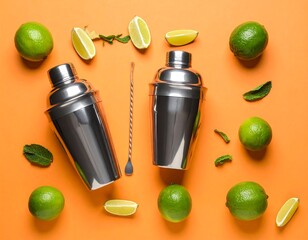 Citrus cocktail shaker set on an orange background