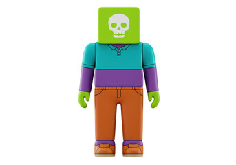 Isolated Zombie block figure character with green face and skeleton emblem graphic design
