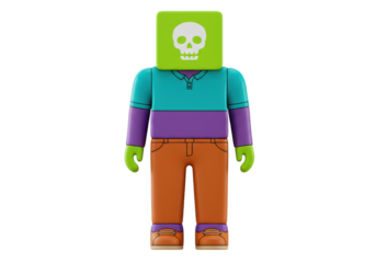 Isolated Zombie block figure character with green face and skeleton emblem graphic design