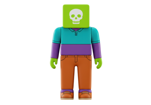 Isolated Zombie block figure character with green face and skeleton emblem graphic design