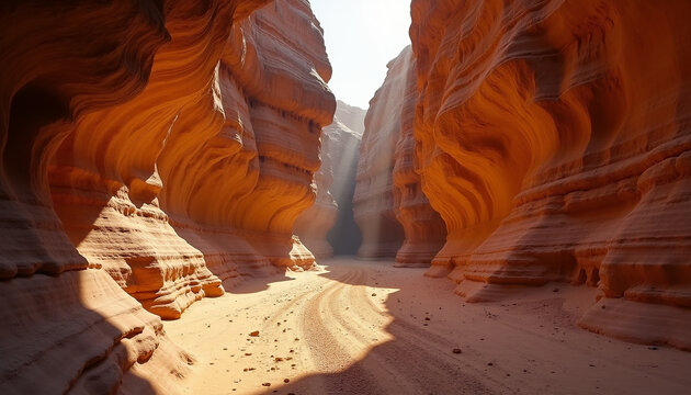 Sunlit Slot Canyon in Anto National Park: Scenic Natural Rock Formation