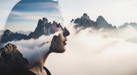 Woman's Mind, Mountainscape, Inner Peace, Serenity, Dreamscape, Double Exposure Photography