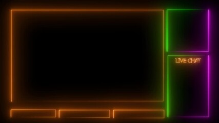 Dynamic animated neon frame for live streaming and video editing, showcasing an orange screen area and a vibrant sidebar for live chat, ideal for creating engaging and professional content.