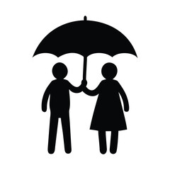 Two friends silhouettes sharing umbrella together friendship protection love symbol
