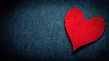 Obraz premium A red felt heart placed toward the bottom right corner on a textured dark blue denim fabric background with four medium 
