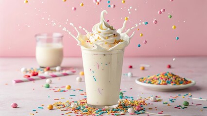 Whimsical Milkshake with Colorful Sprinkles and Splash