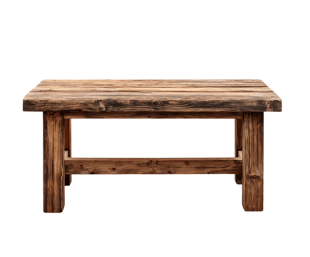 Rustic wooden table ideal for dining, crafting, or decor, isolated on transparent cutout background