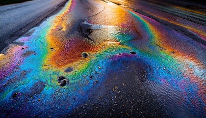 oil iridescent slick patterns on asphalt