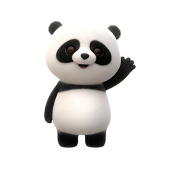 cute panda cub waving isolated on white background, png, ai generated