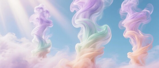 Obraz premium Colorful smoke plumes rising into a bright sky with soft clouds and sunlight