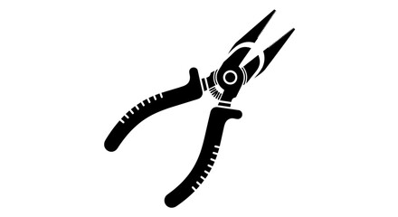 Black silhouette of needle nose pliers tool.