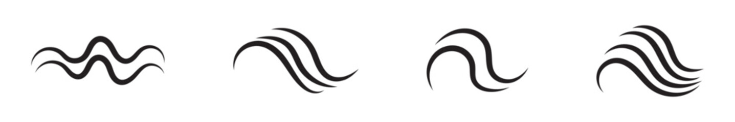 Wind air line effect in doodle style. Hand drawn swirl speed waves, air flow, stormy winds and curve smoke. Set of motion of hurricanes, autumn gusts, and summer breezes, vector illustration. 