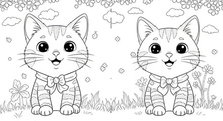 Obraz premium Two Adorable Kittens in a Garden Coloring Page.