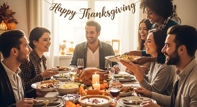 Happy Thanksgiving Family Dinner Celebration.