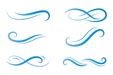 Wind line air swirl smoke vector icon set. Hand drawn doodle wind motion, air blow, swirl doodle elements. Sketch drawn air blow motion, smoke flow wave, abstract line. Vector illustration Print