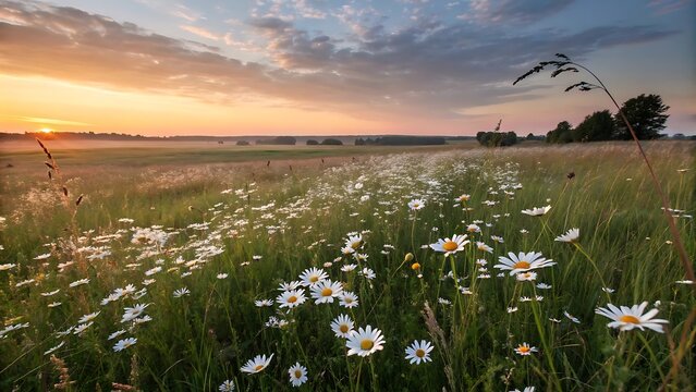 Chamomile in wheat field - Powered by Adobe