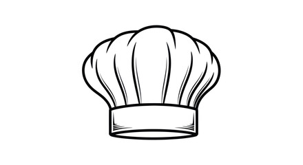 Classic Chef Hat Line Art Illustration Isolated on White.