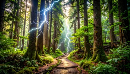 Fototapeta premium Lightning Strikes in Forest Clearing During Daytime