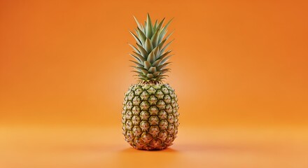 Single ripe pineapple on orange background.
