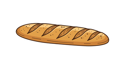 Hand drawn cartoon illustration of a French baguette loaf.