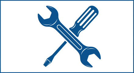 Blue crossed wrench and screwdriver repair tools icon.