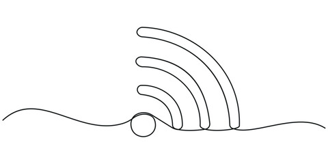 Wi-fi continuous one line drawing illustration. Hand drawn doodle vector continuous sketch isolated on white background.