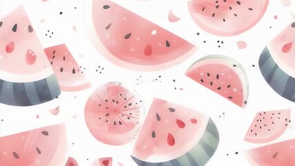 Watermelon Slice Pattern on White Background, Featuring Pink and Green Hues - Powered by Adobe
