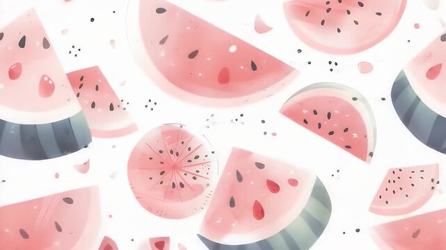 Watermelon Slice Pattern on White Background, Featuring Pink and Green Hues