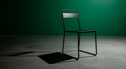 Sleek Black Metal Chair Minimalist Design Studio Shot.