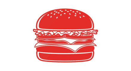 Stylized red hamburger icon with cheese and lettuce.