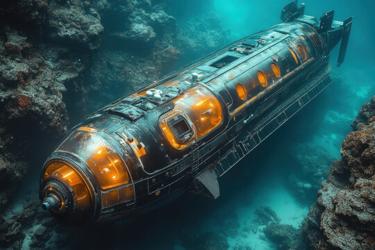 Submarine exploring underwater depths.