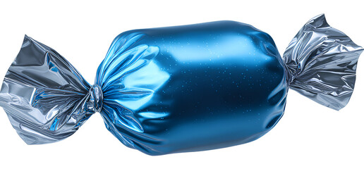 a blue candy wrapped in foil, isolated on a transparent