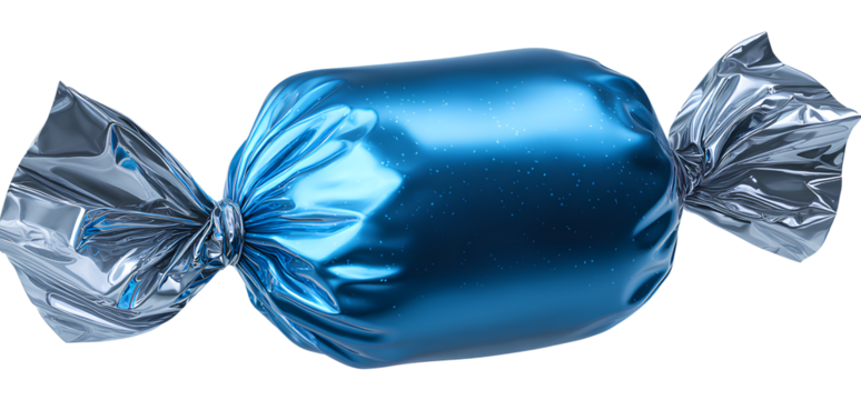 a blue candy wrapped in foil, isolated on a transparent