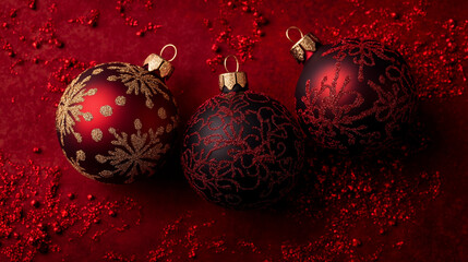 Background with christmas ornaments in red color