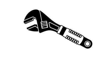 Obraz premium Black and white vector illustration of an adjustable wrench.