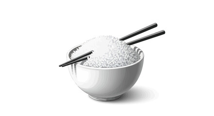 A minimalist black and white bowl of uncooked rice with chopsticks.