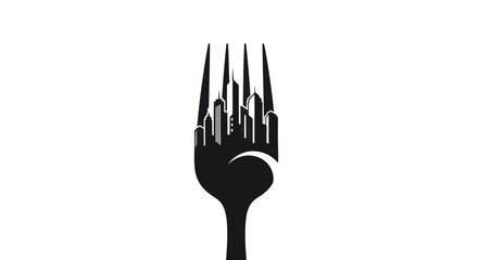 Creative Fork Silhouette with an Integrated City Skyline.