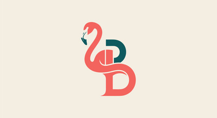 Creative Flamingo Logo Design with Letters B and D.