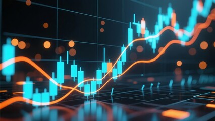 Digital financial chart with candlestick and trend lines on a dark background