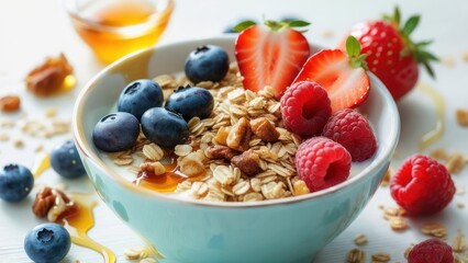 Healthy breakfast bowl with yogurt, granola, and berries